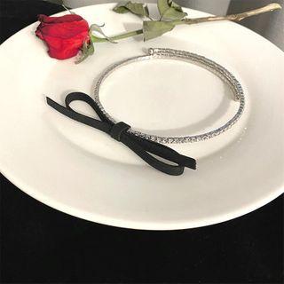 Bow Rhinestone Choker Butterfly - One Size