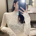 Lace Mock-neck Long-sleeve Slim-fit Top