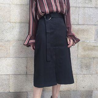 Ring Detail Slit Midi Skirt