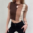 Color Panel Cut-out Short-sleeve Crop Top