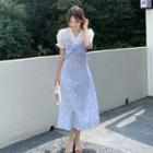 Mock Two-piece Ruffled Shirt + Floral Print Dress