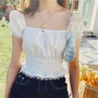 Puff Short-sleeve Square-neck Cropped Blouse