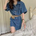Lapel Big-pocket Denim Dress