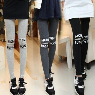 Lettering Ripped Leggings