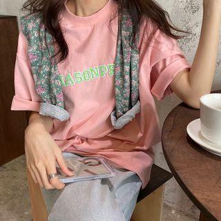 Short-sleeve Lettering T-shirt / Floral Top
