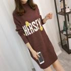 Lettering Mock-neck Sweater Dress