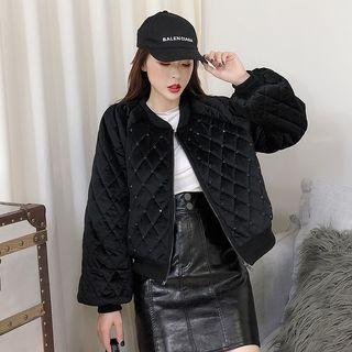 Quilted Rhinestone Zip Jacket Black - One Size