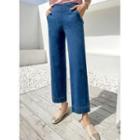 Pintuck Band-waist Wide-leg Jeans