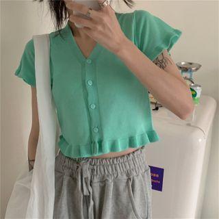 Ruffle Hem Short-sleeve Cardigan