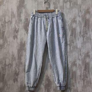 Print Drawstring-waist Denim Sweat Pants