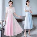 Short-sleeve Color Block Midi Hanfu Dress