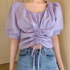 Drawstring Ruched Puff-sleeve Cropped Blouse
