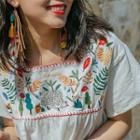 Short-sleeve Floral Embroidered Blouse White - One Size