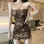 Strapless Leopard Print Mini Sheath Dress