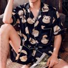 Loungewear Set : Short-sleeve Bear Print Shirt & Shorts
