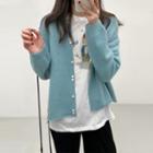 Cropped Cardigan / Elbow-sleeve Print T-shirt