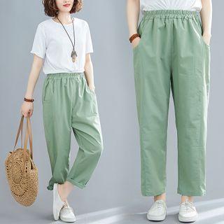 Elastic Waist Straight-fit Pants