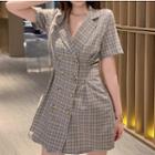 Double-breasted Notched Lapel Check Mini Dress