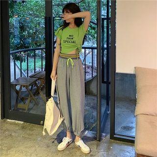 Short-sleeve Lettering Crop Top / Harem Pants