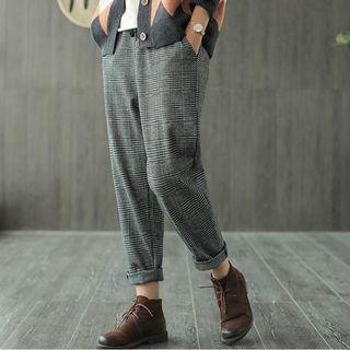 Wide-leg Plaid Pants Gray - One Size