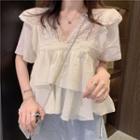Short-sleeve Lace Trim Blouse As Shown In Figure - One Size