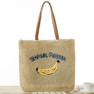 Banana Embroidered Tote Bag Beige - One Size