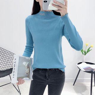 Letter Printed Frill Trim Knit Top