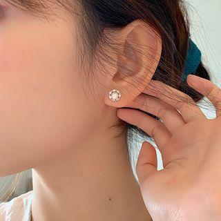 Rhinestone Accent Faux Pearl Earrings Stud Earring - 1 Pair - 925 Silver Stud - Silver - One Size