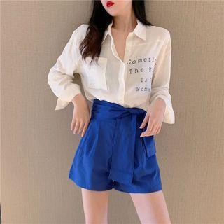Lettering Shirt / High-waist Wide-leg Shorts