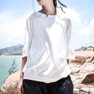 Paneled Elbow-sleeve T-shirt White - One Size