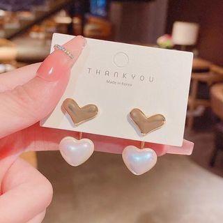 Faux Pearl Heart Drop Earring Gold - One Size