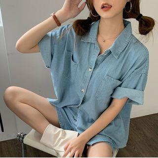 Short-sleeve Denim Shirt / Loose Fit Shorts