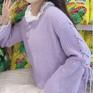 Ruffle-cuff Lace-up Sweater