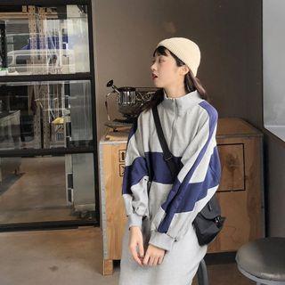 Set: Color-block Long-sleeve Loose-fit Jacket + Skirt