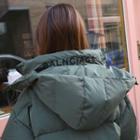 Detachable-hood Lettering Long Puffer Coat With Scarf