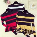 Long-sleeve Lettering Striped Knit Top