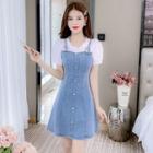Mock Two-piece Denim Spaghetti-strap Dress