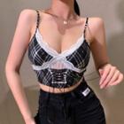 Plaid Lace Panel Cropped Camisole Top