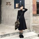 Long-sleeve A-line Knit Dress / Midi Dress