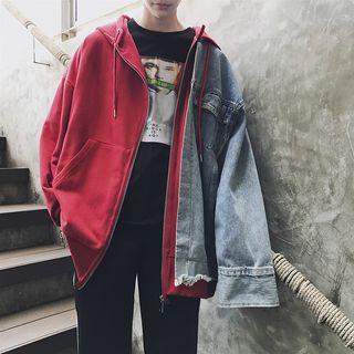 Denim Panel Zip Hoodie