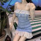 Spaghetti Strap Checked Mini Mermaid Dress As Shown In Figure - One Size