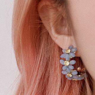 Flower Faux Crystal Open Hoop Earring