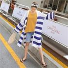 Drop-shoulder Open-front Color-block Cardigan