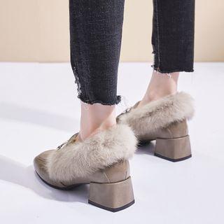 Chunky Heel Fluffy Short Boots