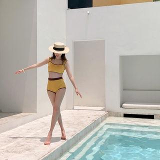 Contrast-trim Knit Bikini Set