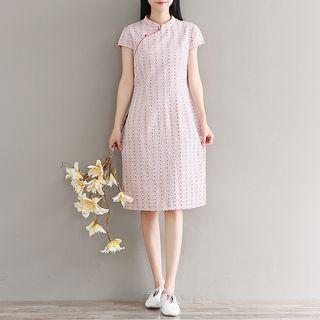Short Sleeve Patterned Midi Cheongsam
