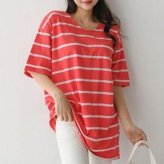 V-neck Longline Stripe T-shirt