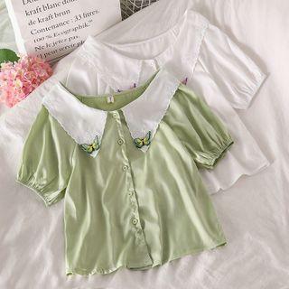 Butterfly Embroidered Short-sleeve Blouse