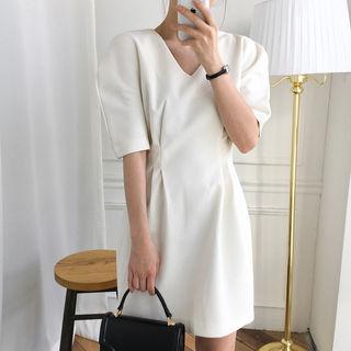V-neck Pintuck-trim Dress