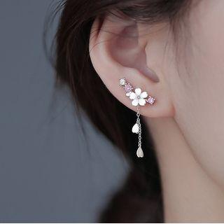 Flower Shell Sterling Silver Dangle Earring 1 Pair - Earrings - Flower - White & Pink - One Size